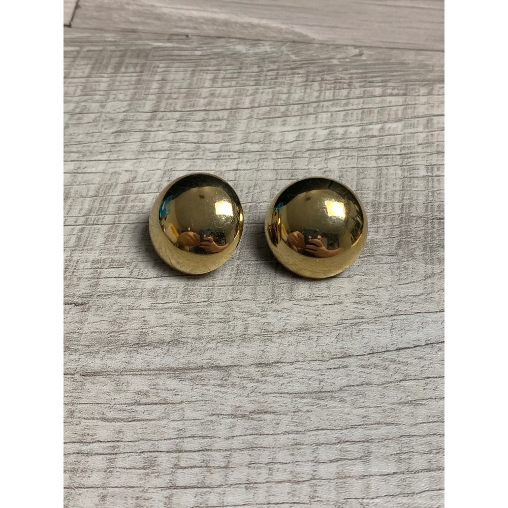 Gold Tone Dome Stud Earrings Chunky High Polish Statement Spheres 1 Inch‎